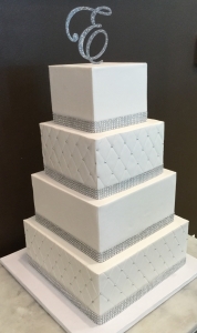 4 Tier Square Rhinestone Trim Wedding Cake