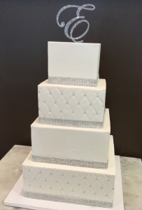 4 Tier Square White and Silver Wedding Cake