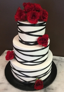 Black Ribbon & Red Roses Cake