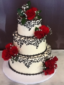 Black and White Scroll Wedding Cake