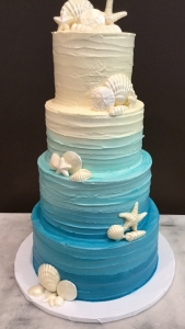 Blue Ombre Sea Shell Wedding Cake