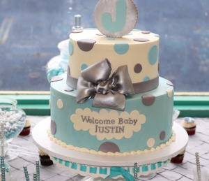 Blue and Silver Baby Shower Cake