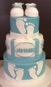Bootie and Baby Footprint Baby Shower Cake