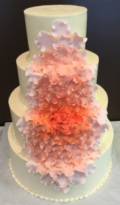 Coral Floral Cascade Wedding Cake
