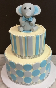Elephant Blue and Grey Baby Shower Cake