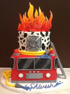 Fire Truck Cake with Flames