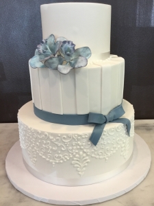 Fondant Textured Wedding Cake with Orchids