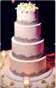 Four Tier Silver Beaded Wedding Cake