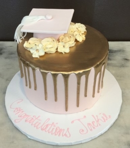 Gold Drip and Cap Graduation Cake