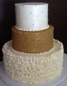 Gold & Ivory Ruffle Wedding Cake