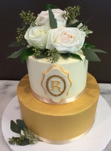 Gold Monogram Wedding Cake