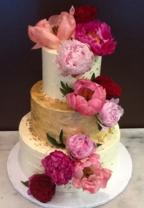 Gold & Pink Floral Wedding Cake
