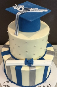 Graduation Cake Tiered with Logo Cap and Diploma