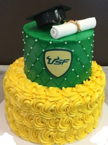 Tiered Logo and Rosette Graduation Cake