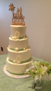 Ivory and Moss Green Beach Wedding Cake