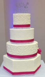 Mixed Pattern Wedding Cake with Rhinestone Trim