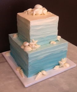 Ombre Blue Square Cake with Shells