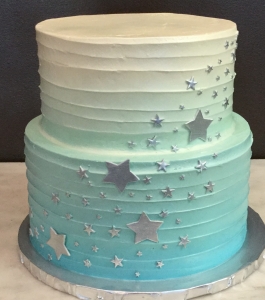 Ombre Blue and Silver Stars Cake