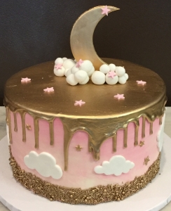 PInk and Gold Moon and Star Cake