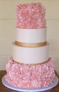 Pink Floral Fondant & Gold Trim Wedding Cake