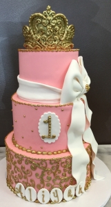 Pink & Gold Scroll and Crown Cake