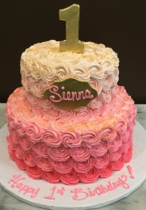 Pink Ombre Rosette 2 Tier Birthday Cake