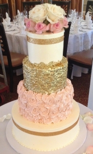 Pink and Gold 4 Tier Wedding Cake