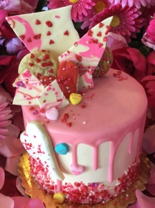 Pink and Ivory Drip Heart Cake