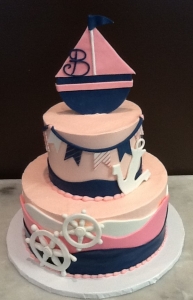 Pink and Navy Nautical Baby Shower Cake
