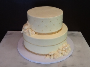 Quilted Buttercream Gold Trim Beach Wedding Cake