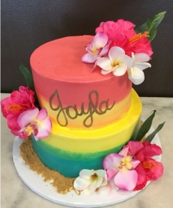 Rainbow Tropical Cake with Flowers