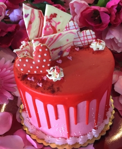 Red and Pink Drip Heart Cake