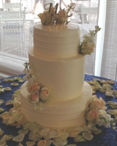 Rustic 3 Tier Rose Petal Wedding Cake