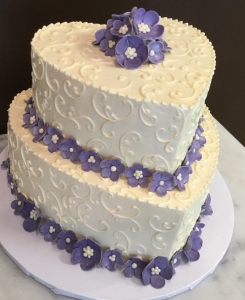 Scroll Heart with Purple Flower Wedding Cake
