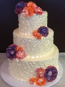Scroll and Fondant Flower Wedding Cake