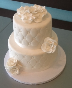 Quilted Fondant Wedding Cake with fondant flowers