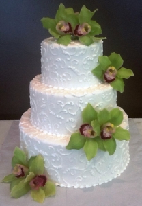 Fondant Scrolling Cake with Green Orchids