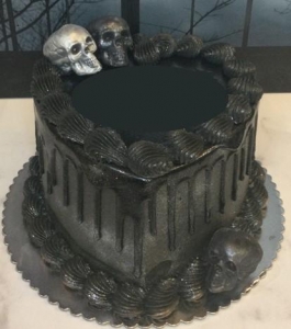 Black Heart Drip Cake with Skulls