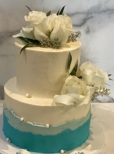 Blue Shades Tiered Cake with Flowers
