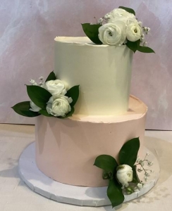 Blush and Ivory Tiered Cake with Flowers