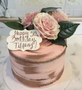 Blush and Rose Gold Cake with Flowers